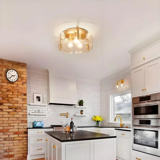 Lucien Modern Ripple Glass Drum Ceiling Lamp