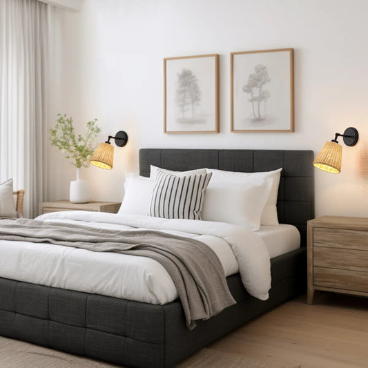 Lunaris Rustic Rattan Cone Swing Arm Wall Sconce