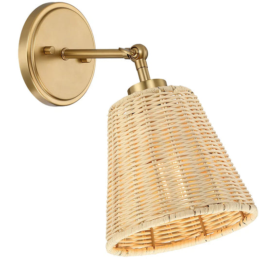 Lunaris Rustic Rattan Cone Swing Arm Wall Sconce