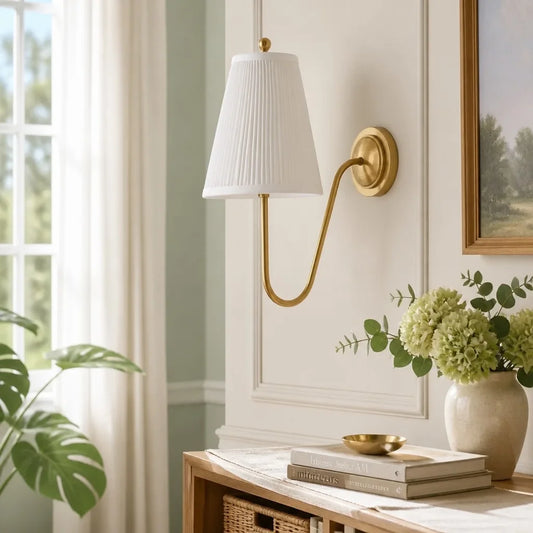 Magnolia Vintage Brass Pleated Linen Wall Sconce