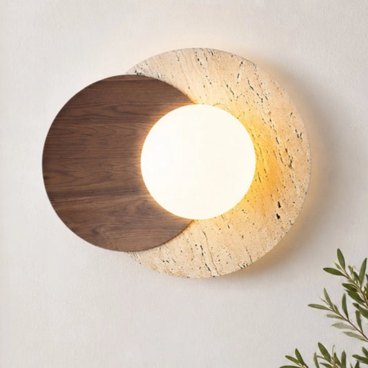 Malik Modern Double Round Globe Travertine Wall Sconce