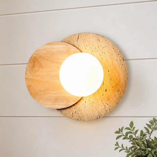 Malik Modern Double Round Globe Travertine Wall Sconce
