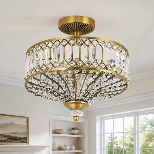 Malric Vintage Crystal Drum Semi Flush Ceiling Light