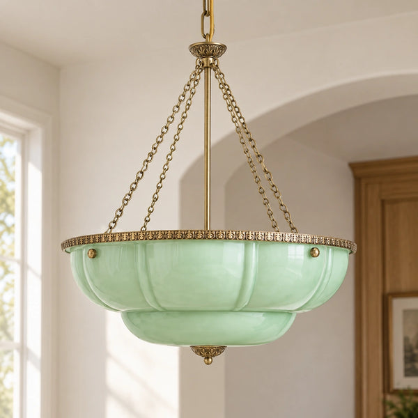 Maribel scalloped milk glass chandelier, Green - hero product view (green-hero)