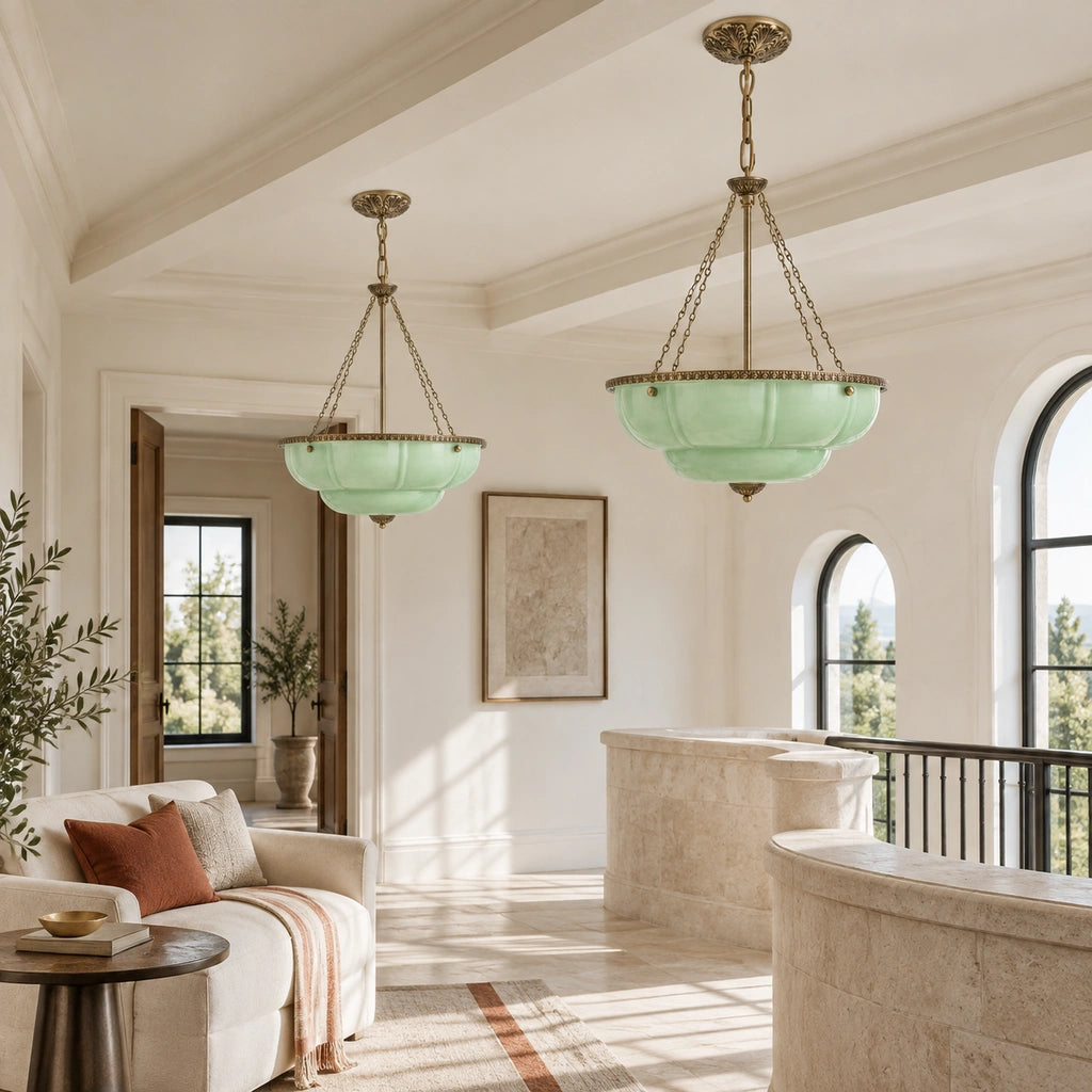 Maribel scalloped milk glass chandelier, Green - medium scene 18 (green-medium-3)