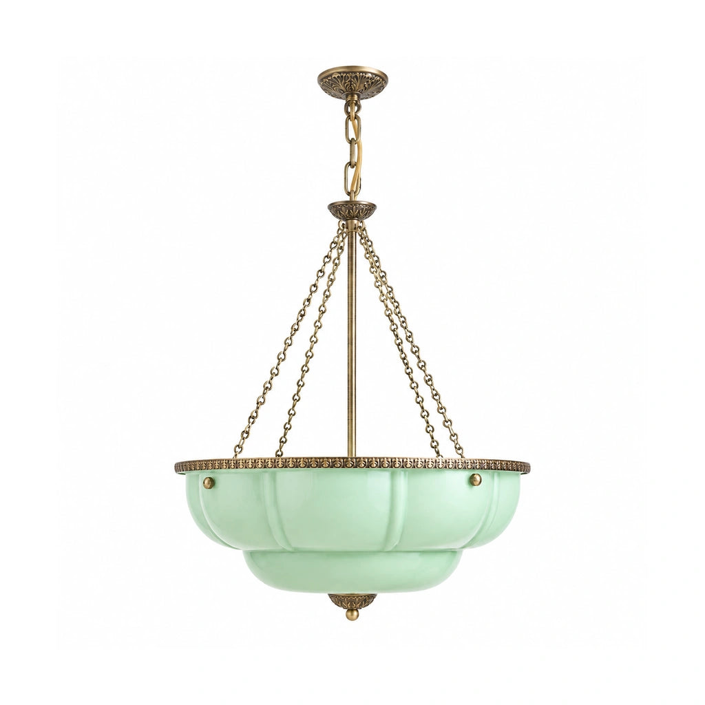 Maribel scalloped milk glass chandelier, Green - white product view (green-white)