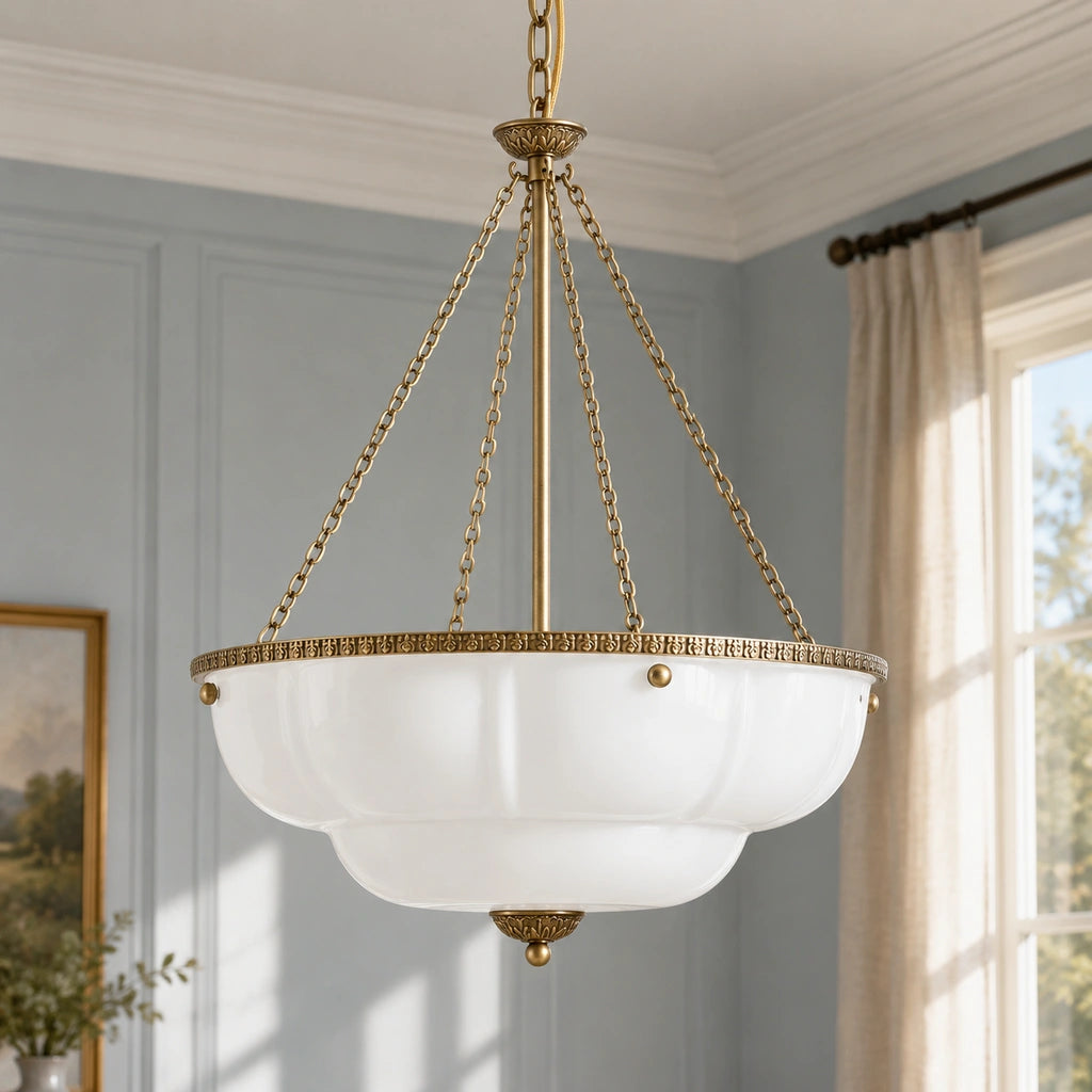 Maribel scalloped milk glass chandelier, White - hero product view (white-hero)