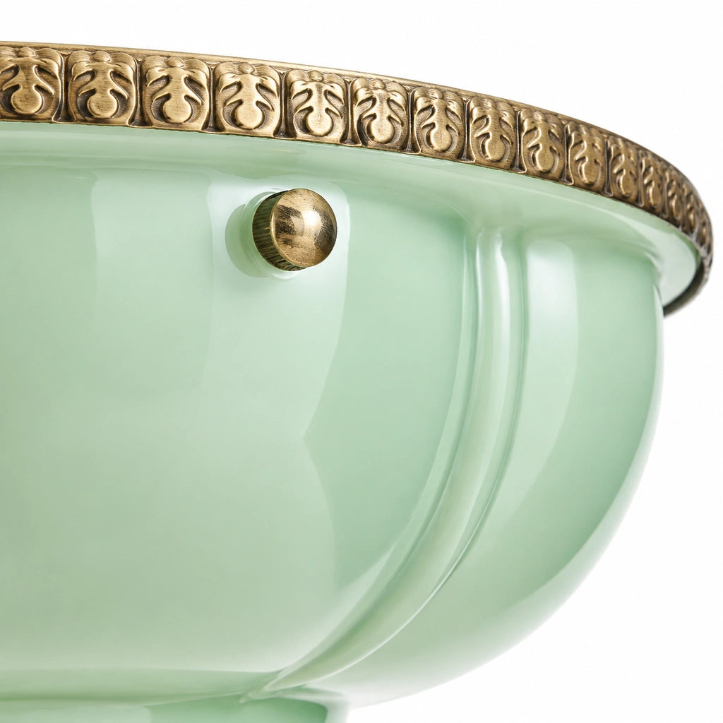 Maribel scalloped milk glass chandelier, Green - detail rim and screw (green-detail-rim)