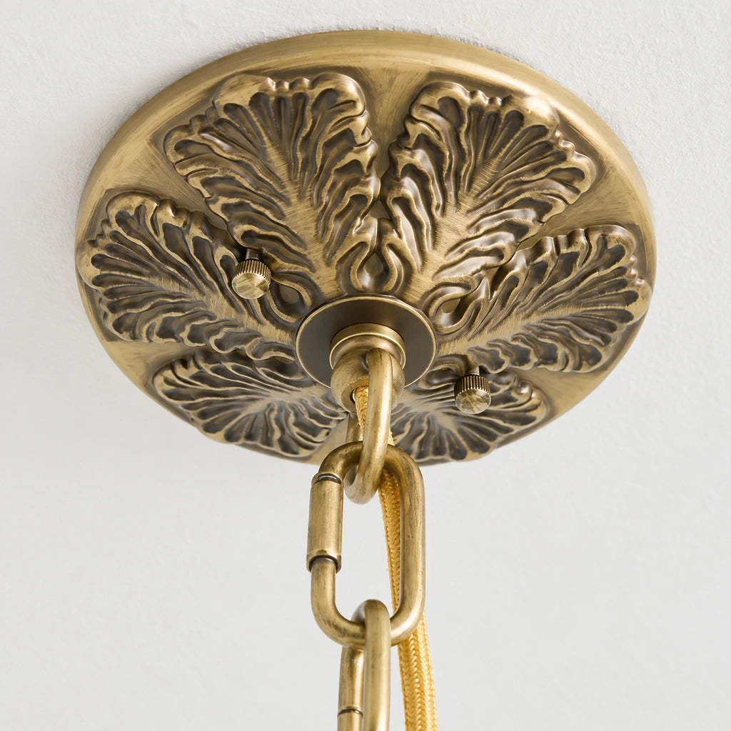 Maribel scalloped milk glass chandelier, Green - detail canopy and hook (green-detail-canopy)