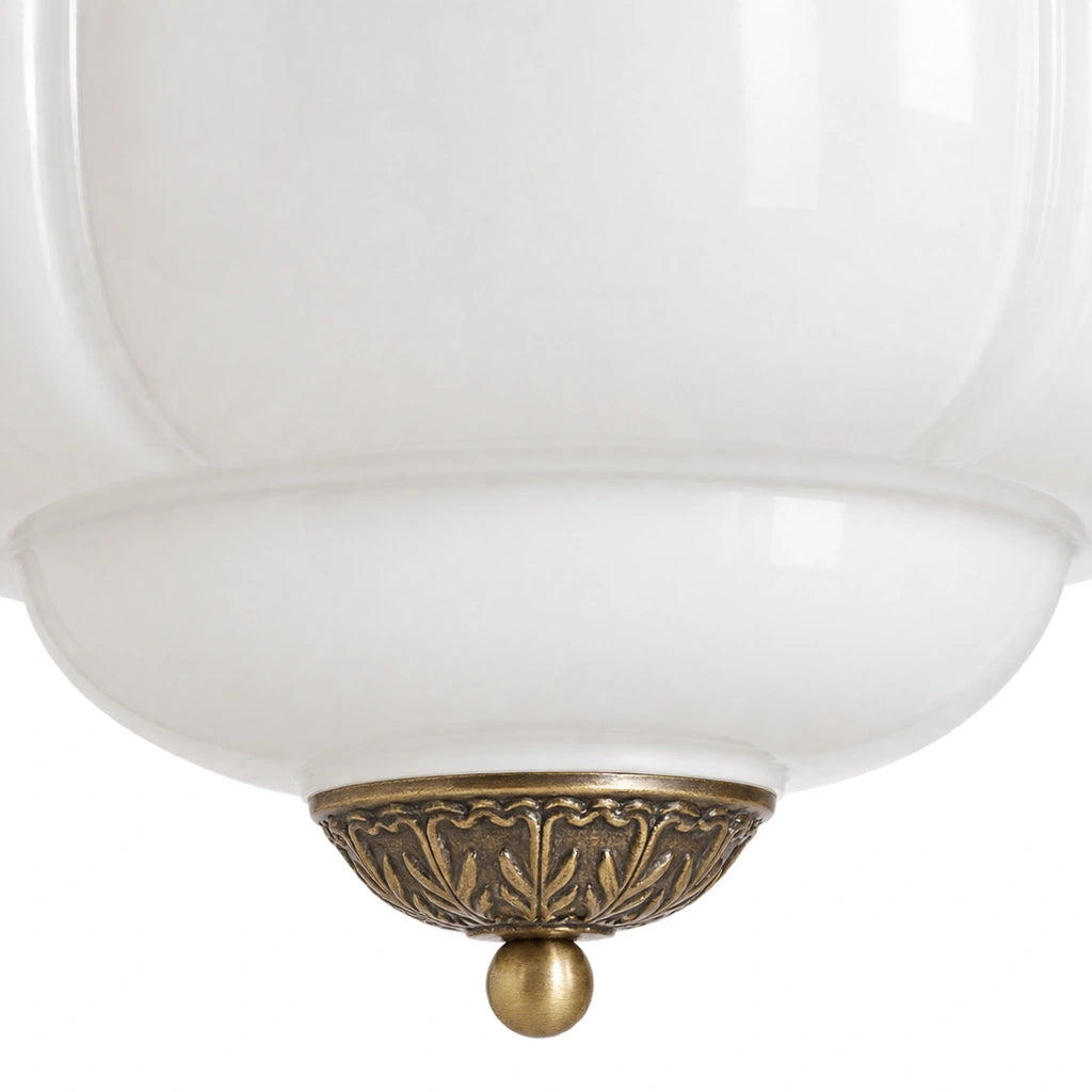 Maribel scalloped milk glass chandelier, White - detail lower bowl and finial (white-detail-finial)