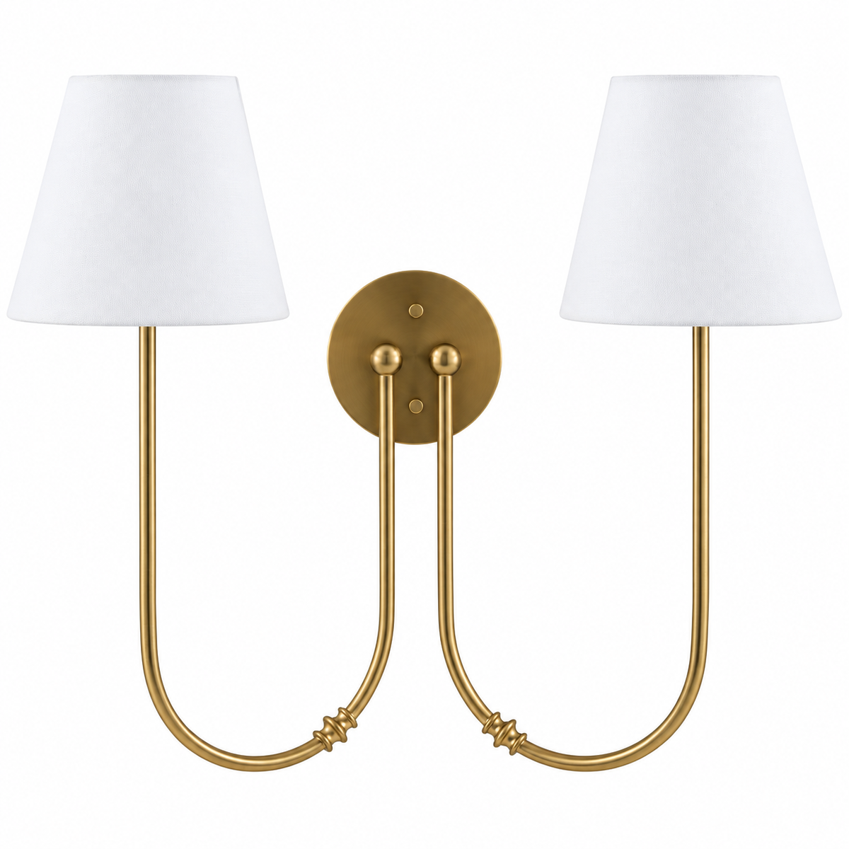 Marielle Double Arm Linen Shade Wall Sconce, Brass switched-off white background