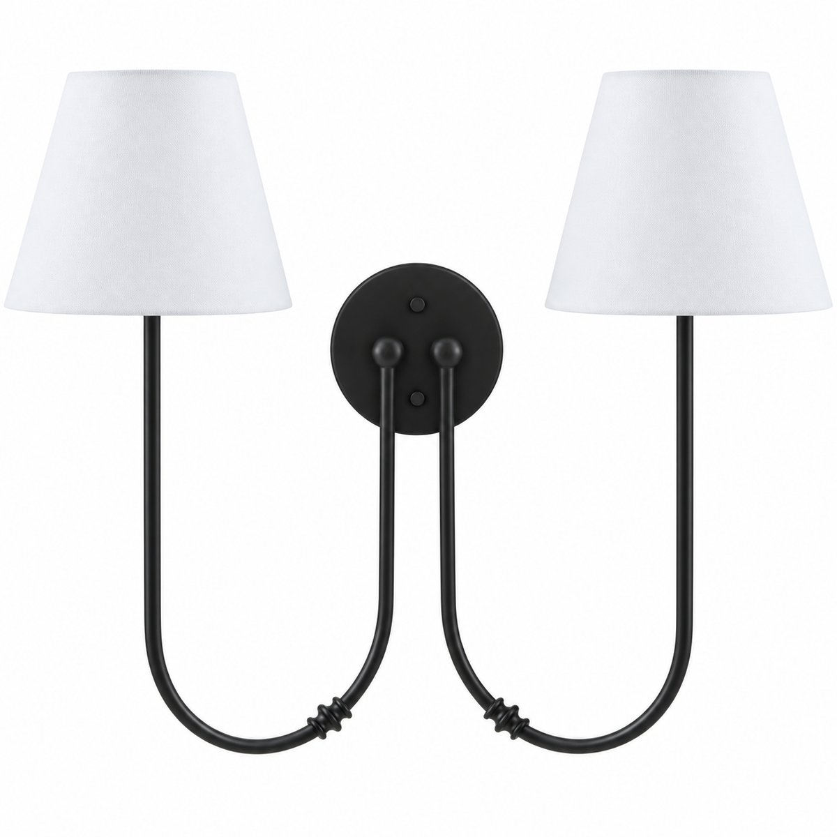 Marielle Double Arm Linen Shade Wall Sconce, Matte Black switched-off white background