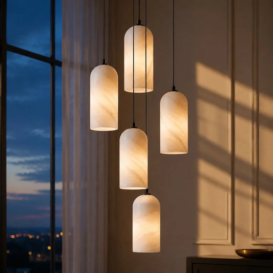 Marigwen Modern Multi-Light Cylinder Alabaster Pendant Lamp