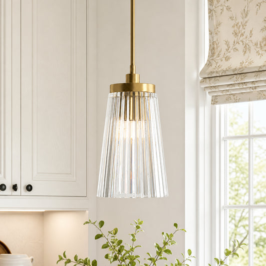 Mervin Industrial Clear Ribbed Glass Pendant Light