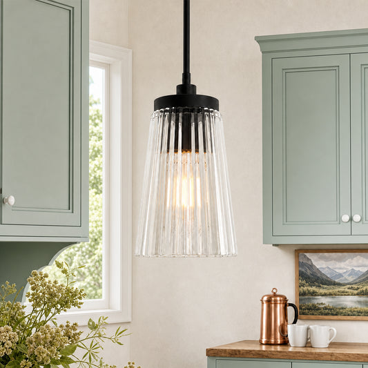 Mervin Industrial Clear Ribbed Glass Pendant Light
