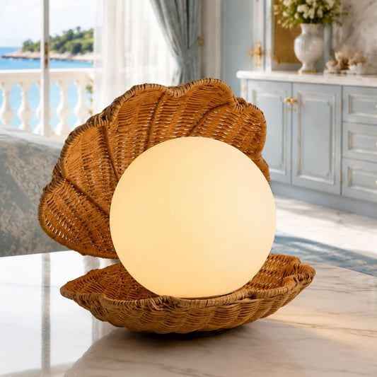 Mia Japandi Rattan Scallop Table Lamp