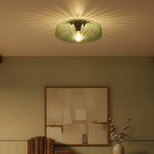 Mid-Century Modern Drum Shade Water Ripple Glass Ceiling Light