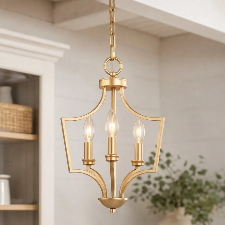 Rey Mid-century Farmhouse Gold 3-Light Chandelier for Kitchen Island