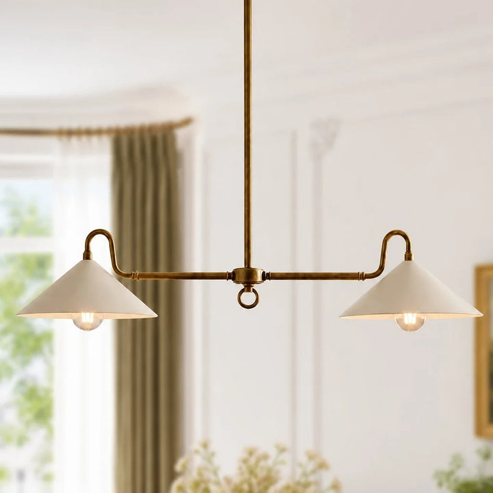 Mila Farmhouse Dual-Arm Brass Chandelier