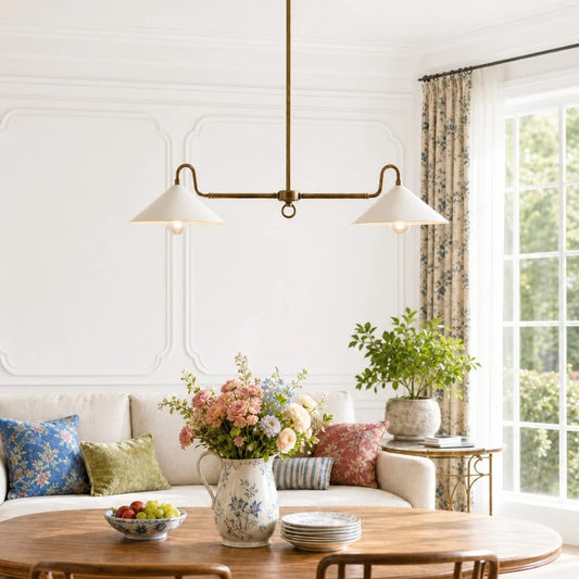 Mila Farmhouse Dual-Arm Brass Chandelier
