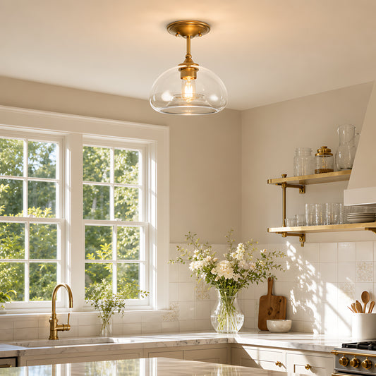 Milt Farmhouse Dome Glass Semi-flush Mount Light