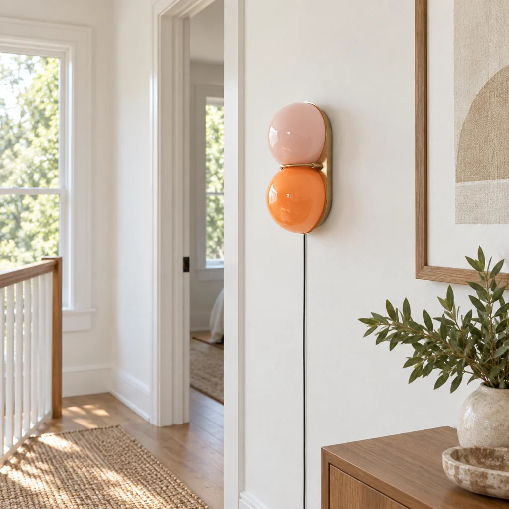 Mira Two Globe Glass Plug-in Wall Sconce - copper orange pink medium 2
