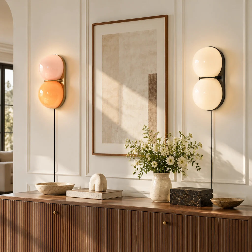 Mira Two Globe Glass Plug-in Wall Sconce - mixed medium