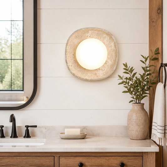 Mirello Wabi-Sabi Travertine Square Wall Sconce