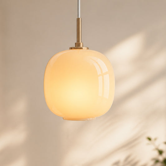 Misty Mid-Century Modern Brass Globe Glass Pendant Light