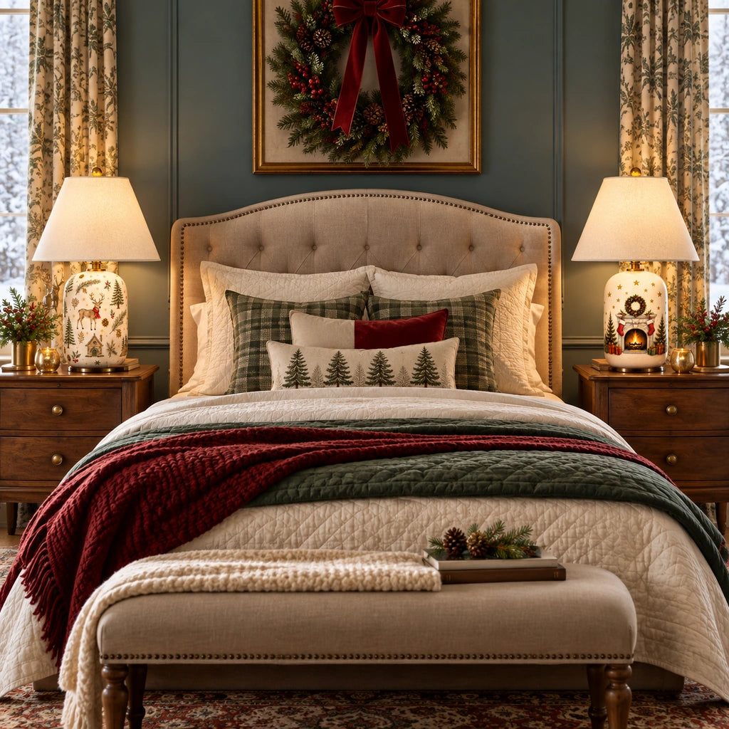 Christmas table lamps in a bedroom