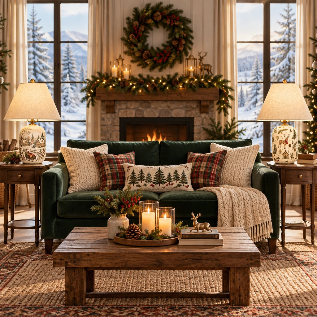 Christmas table lamps in a living room