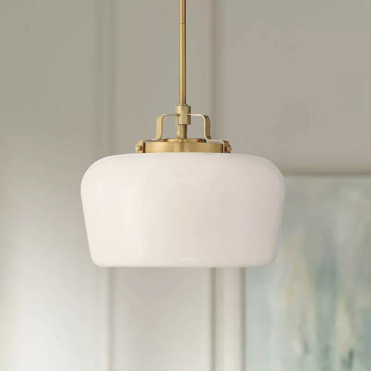 Modern Antique Brass Opal White Glass Shade Pendant Light Kitchen Island