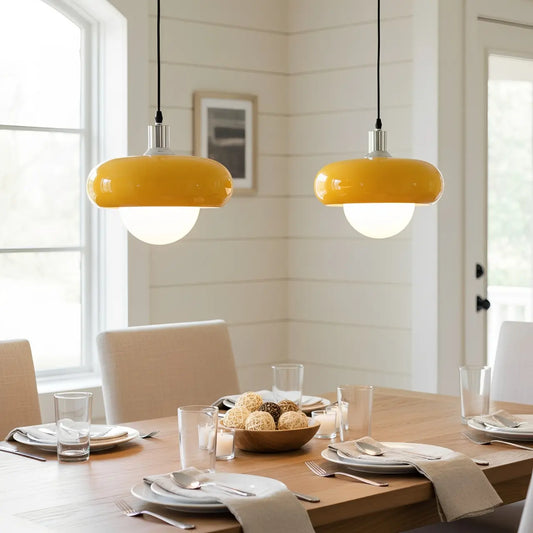 Modern Bauhaus Colored Round Glass Pendant Light