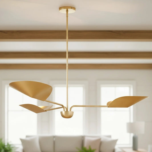 Modern Bronze Metal Lotus Leaves 3-Light Chandelier for Dining Room