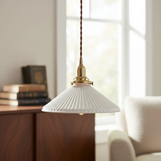 Modern Cone Ribbed Ceramic Pendant Light