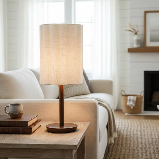 Modern Curved Linen Shade Wood Base Table Light