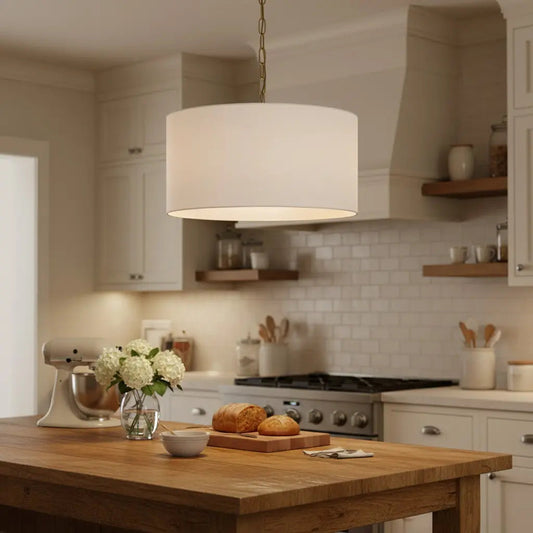 Modern Farmhouse Linen Drum Pendant Light