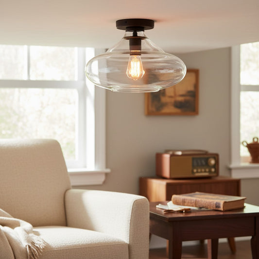 Modern Flush Mount Clear Glass Dome Ceiling Light