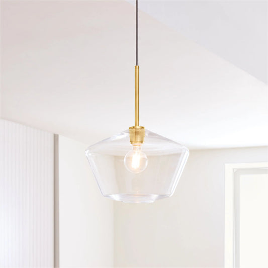 Modern Geo-shaped Glass Shade Brass Pendant Light