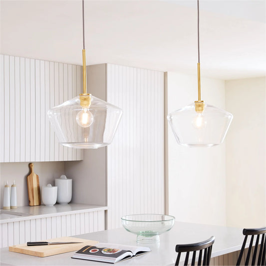 Modern Geo-shaped Glass Shade Brass Pendant Light