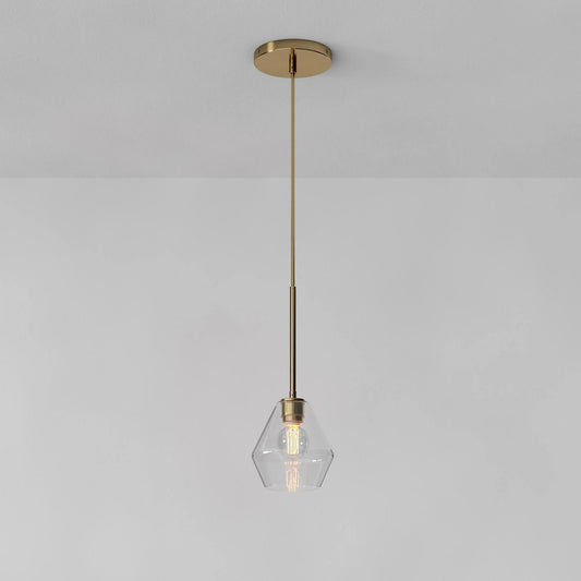 Modern Geo-shaped Glass Shade Brass Pendant Light