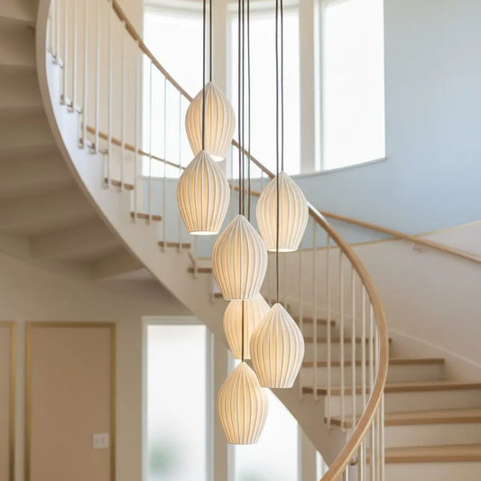 Modern Minimalist Ribbed Ceramic Pendant Light
