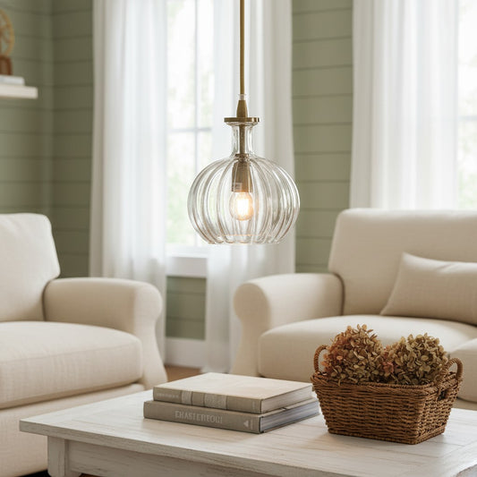 Modern Ribbed Glass Carafe Pendant Light