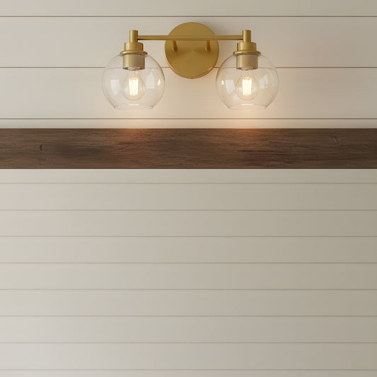 Modern Brass Clear Glass Bathroom 2/3/4 Light Vanity Wall Sconce