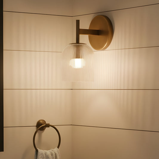 Modern Farmhouse Cooper Ribbed Glass Wall Sconce for Bathroom