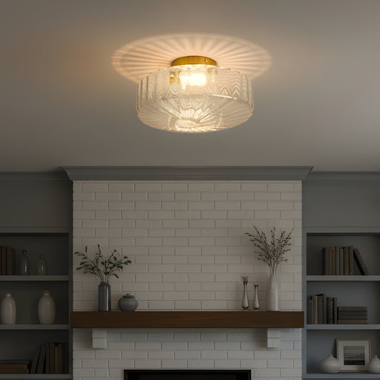 Modern Farmhouse Ribbed Glass Brass Flush Mount Ceiling Light