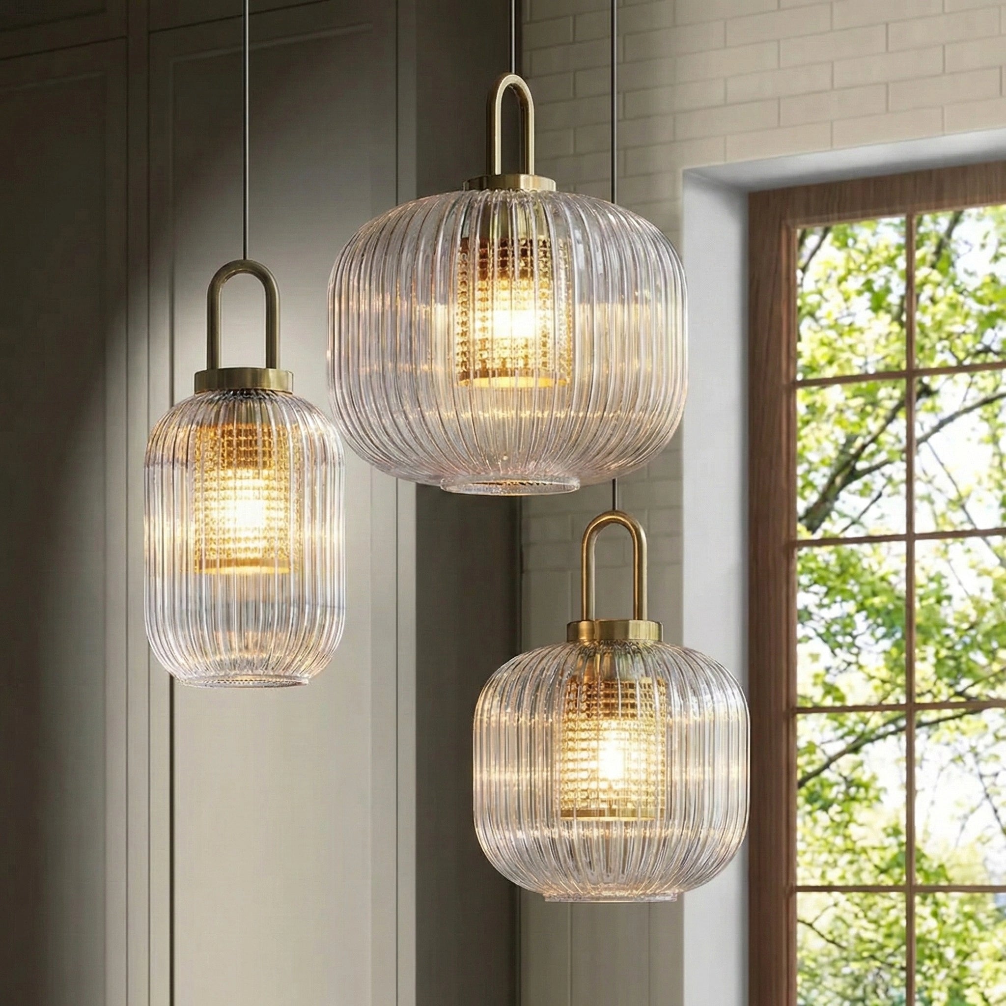 Modern Industrial Cylinder Ribbed Glass Pendant Light | Mergelighting ...