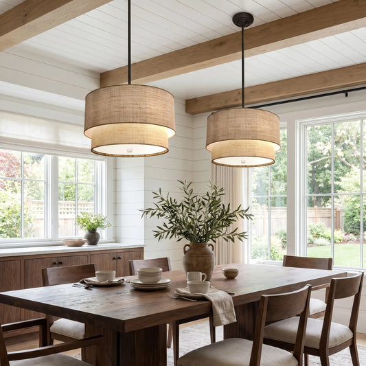 Bilk Modern Minimalist Natural Linen Double-layer Fabric Pendant Light