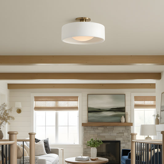 Modern Porcelain Drum Shade Semi Flush Mount Ceiling Light