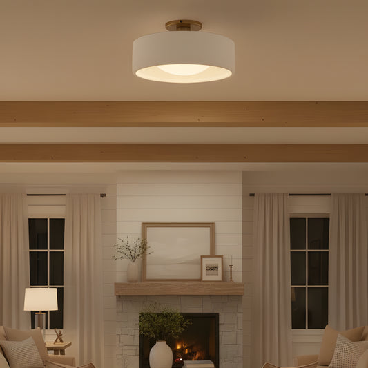 Modern Porcelain Drum Shade Semi Flush Mount Ceiling Light